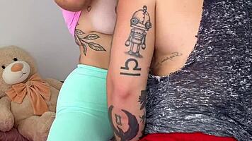 Perfect girlfriend's big silicone tits and ass make explosive cum