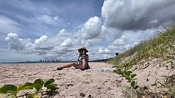 Curvy Milf Flashes Hairy Pussy on Crowded Beach