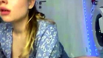 Blonde teen double dildo penetration close up