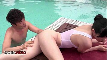 Sultry shaved Japanese teen's tiny tits bounce during outdoor creampie fuck