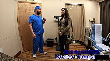 Selena sativas first gyno exam with close-up spreading