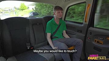 teach virgin guy first time blowjob cum on ass in fake taxi!