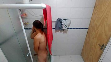 brunette latina in lingerie moans gagging on monster cock deepthroat in bathroom domination