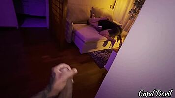 Slutty redhead craves double monster cocks in bent over menage
