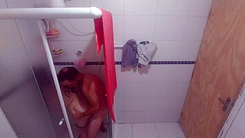 brunette latina in lingerie moans gagging on monster cock deepthroat in bathroom domination