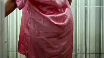 peeking on busty indo babe bathing in sheer satin dress unleashes massive curves!