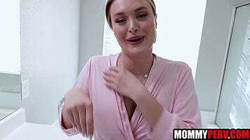 Blonde milfs and young guys share secret shower bonds