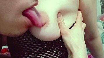 stepbrother devours my tits sucking licking biting nipples hungrily