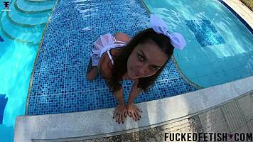 yo, yessica bunny's wetlook pool threesome is super steamy