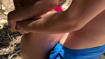 beach threesome heats up as he yanks bikini aside for deep cock thrusts