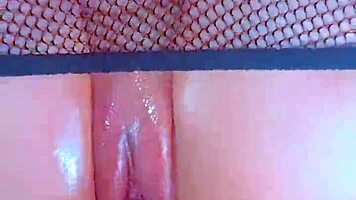 Puffy pink pussy stretched by BBC in fishnets hardcore