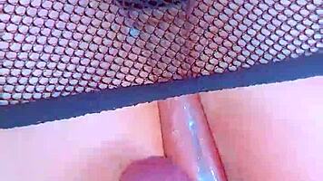Puffy pink pussy stretched by BBC in fishnets hardcore