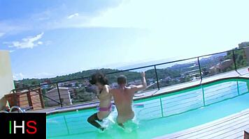 Poolside beauty takes anal pounding ending in hot cumshot explosion