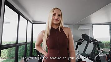 Blonde Workout Slut Gulps Trainer's Thick Protein Cumshake