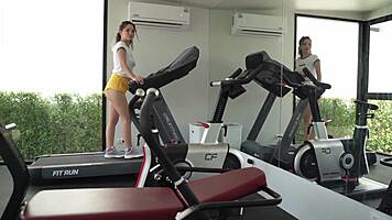 petite asian teen's sweaty gym session escalates to tight pussy hardcore pounding