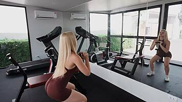 Blonde Workout Slut Gulps Trainer's Thick Protein Cumshake