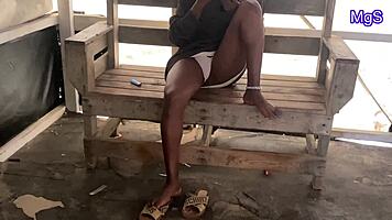 sexy african milf flashes thong pussy naughty on beach voyeur style 🌴😈