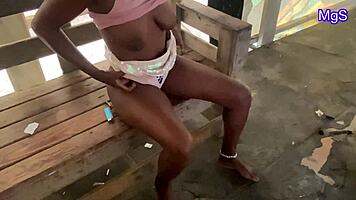 sexy african milf flashes thong pussy naughty on beach voyeur style 🌴😈