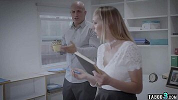 Blonde Secretary Endures Boss's Rough Deepthroat and Doggystyle Assault!