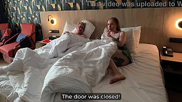 Step mom stunned by facial cumshot in shared hotel bed