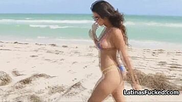 oiled latina bikini babe's big ass and tits drilled hardcore by monster cock beach pickup