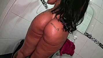 brazilian latina's big ass shines fresh in bathroom shower tease