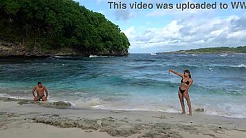Hot brunette stranger gives deep sloppy blowjob on beach trailer
