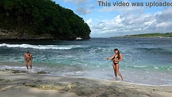 Hot brunette stranger gives deep sloppy blowjob on beach trailer