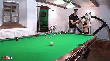Sabrina's Shaved Pussy Pounded Hard on Pool Table by Ian's Big Cock