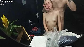Tiny skinny teen gets outdoor pov fuck in public toilet casting