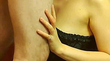 slim brunette devours big cock in corset and stockings