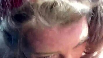 Cum Gushes In Her Mouth Then She Rubs That Cock All Over Her Topless Face!