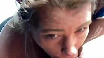 Cum Gushes In Her Mouth Then She Rubs That Cock All Over Her Topless Face!