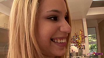 she stays quiet about the party by sucking those big blonde tits eagerly