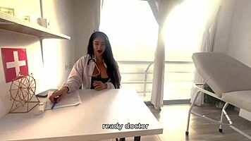My busty Latina milf doctor treats my aching balls with her tight pussy