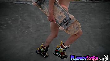 Petite italian skater babe reveals massive boobs outdoor