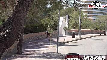 blonde tourist flashes and gets outdoor fun
