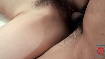 hairy asian girl gets her full bush pounded hard