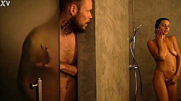 Horny man spies on wife masturbating in shower and joins