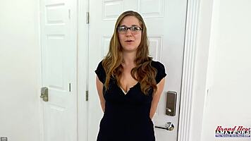 petite nerdy ginger brunette kay lee gives sloppy deepthroat and pussy tease
