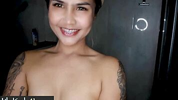 asian teen posed in shower exposing her perfect big ass