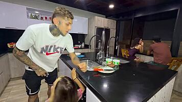 my buddy fucked best friend in kitchen while talking