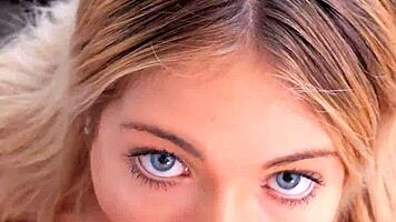 blue eyes emma bugg gives sloppy blowjob pov
