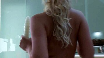 Sexy blonde small tits does anal with dildo