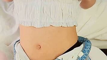 Adorable little 18+ asian vibrates her pretty teen 18+ pussy while dirty talking until she cums hard the panty bank