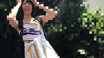 japanese cheerleader does fake video shoot in bed