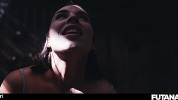 Futa ladyboy gives emma rosie deep blowjob and sex