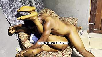 Naughty ebony girlfriend enjoys creampie handjob