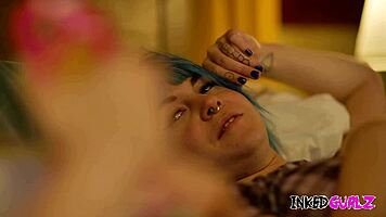 Inked emo girl fucked hard in threesome