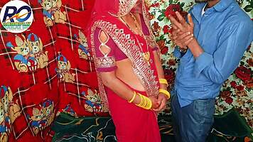 Desi village woman fucked together in doggy style in red saree with audio